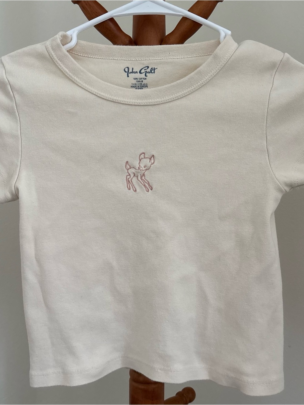 Brandy Melville Cream Tee with Pink Deer Embroidery